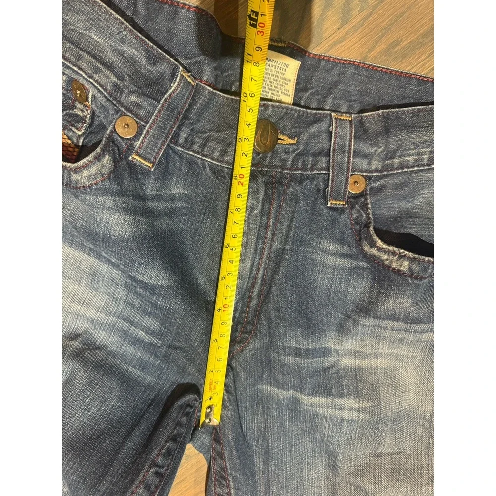 True Religion Men's  Embroidered Distressed Joey Super T Blue Denim JeansSz38x30